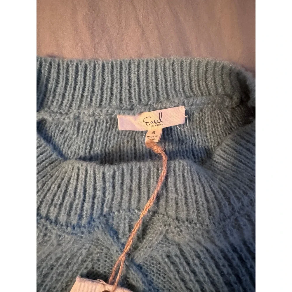 Easel Los‎ Angeles Blue Textured Diamond Rib Knit Oversized Sweater Small NWT